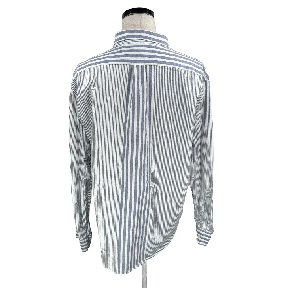J‎ Crew Broken In Oxford Slim Organic Cotton Blue Stripe Button Shirt Men XXL